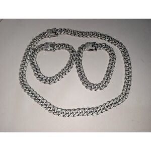 3PCS Men's Iced Out Cuban Link Chain, Necklace and Bracelet Set, Miami